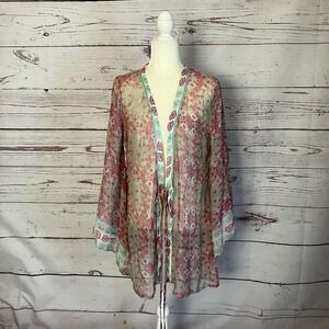 Lolita Jaca St Barth Silk Kimono Womens One Size Sheer Tie Front Multicolor boho